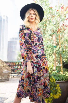 Eva Franco Dress Dena Front Wrap Dress in Damascus Printed Ponte