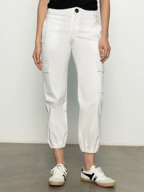 Rayon drape Side Pockets Take Over Jogger Mid-Rise Pant Bleached White