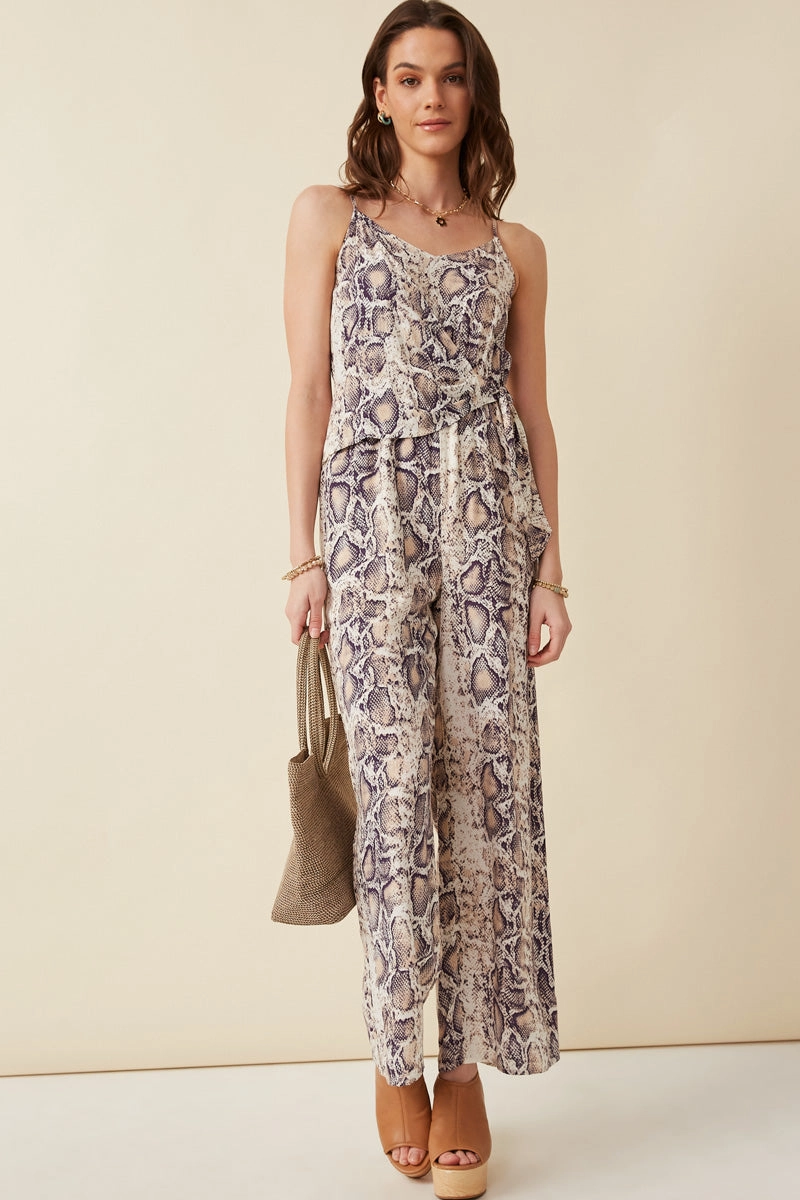 Classic Move Maternity-Fit Surplice Tied Wide Leg Snake Print Jumpsuit