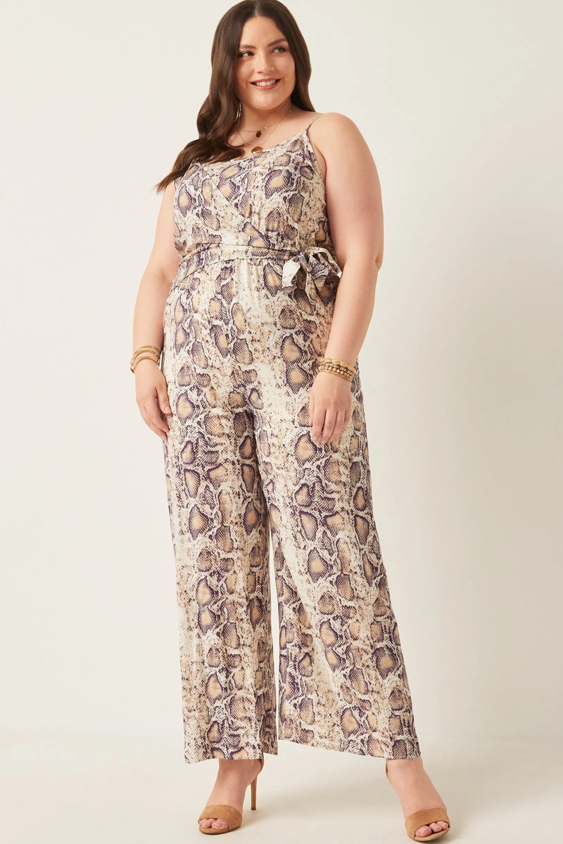 Surplice Tied Wide Leg Snake Print Jumpsuit Style Ease