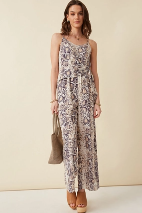 Surplice Tied Wide Leg Snake Print Jumpsuit Bare Glow