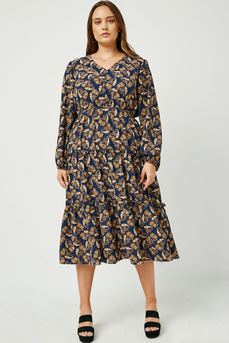 Street Ease Street Vibe V Neck Floral Paisley Print Long Sleeve Dress