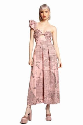 warm breeze With a flowy skirt and a structured top this maxi dress offers a perfect balance of comfort and style One-Shoulder Pleated Dress - California Map