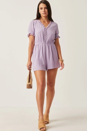 Smooth Fit Textured Crochet Lace Detail Romper