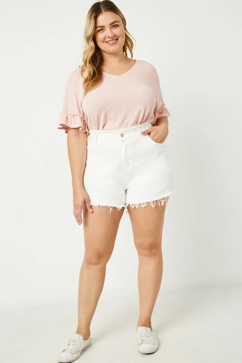 Effortless Look Lightweight Feel Distressed Frayed Detail Denim Shorts
