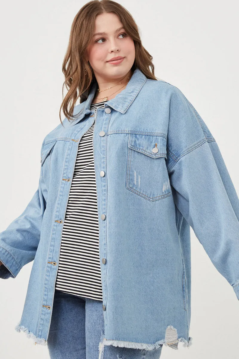 Clean Fit Design Wind Blocking Fabric Distressed Oversized Denim Jacket