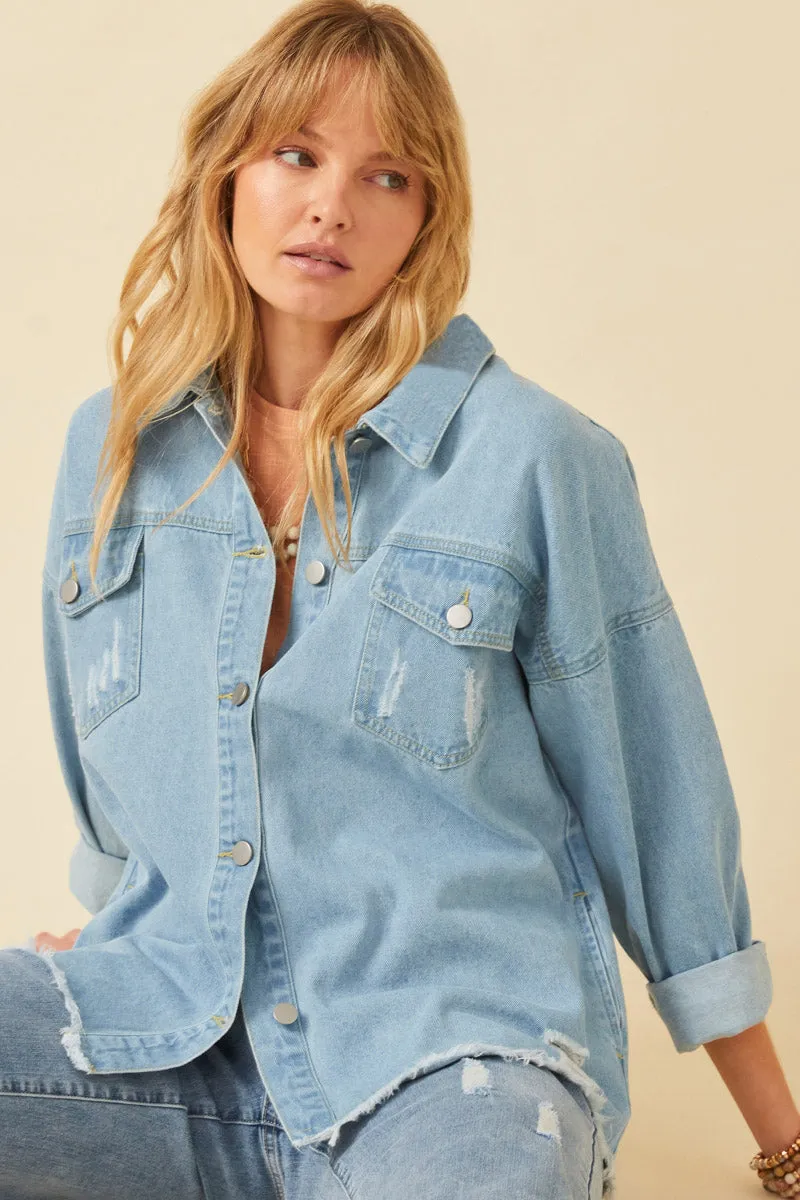 Weather Proof Distressed Oversized Denim Jacket
