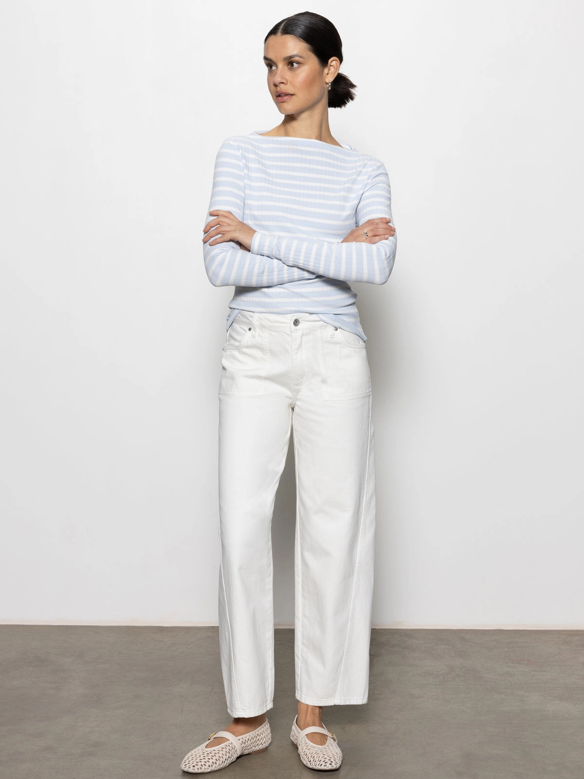 District Column Standard Rise Ankle Jean Bleached White Breathable fabric