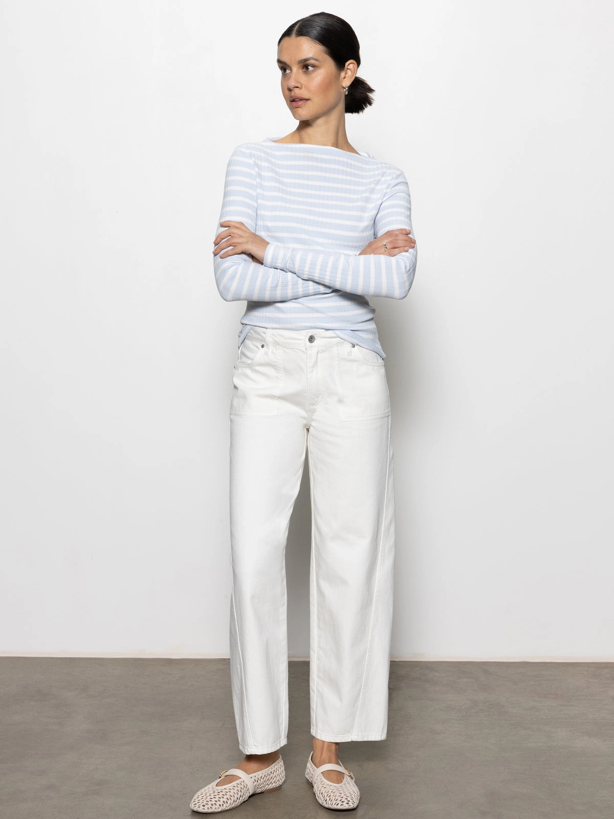 District Column Standard Rise Ankle Jean Bleached White Breathable fabric