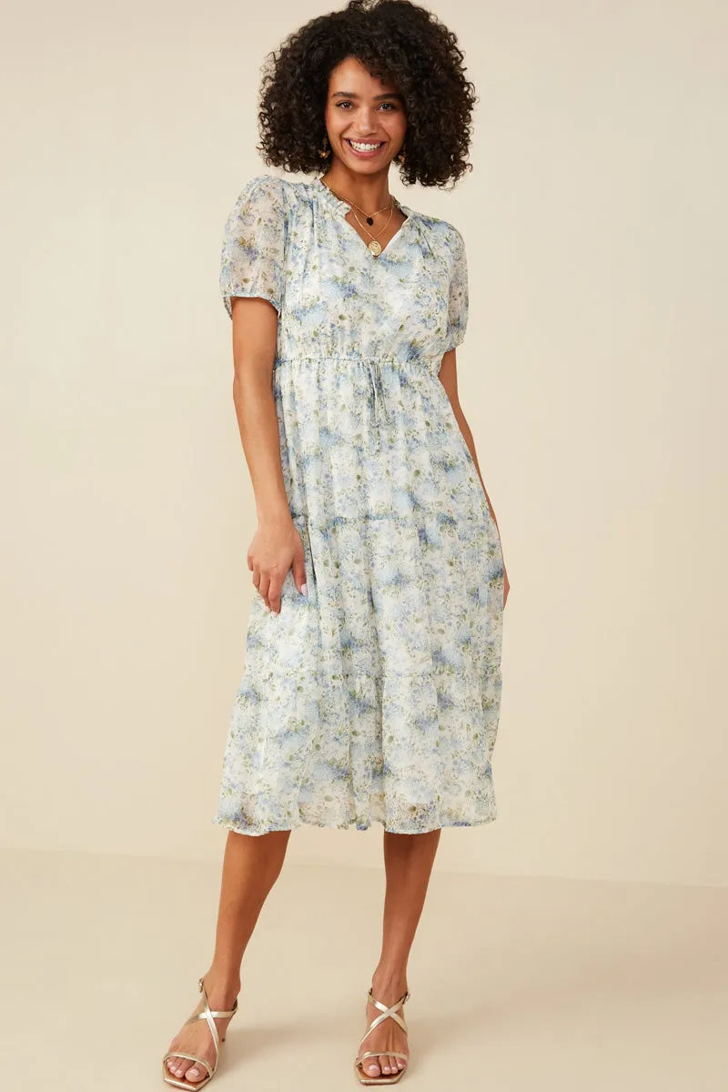 Lightweight-Structure Ditsy Floral Ruffle Collared V Neck Dress