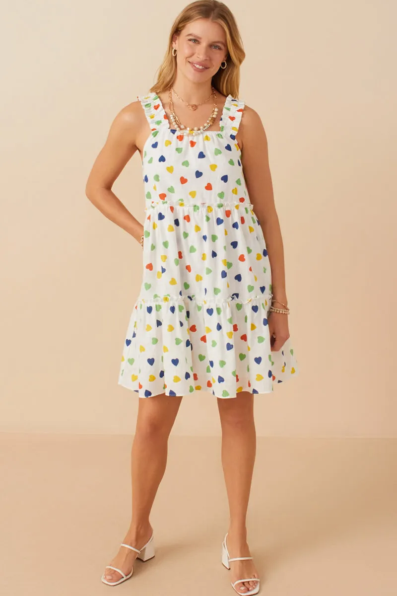 Ditsy Heart Tiered Elastic Shoulder Tank Dress Refined Finish