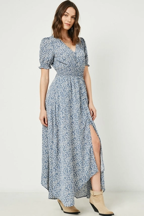 Ditsy Floral Buttoned Maxi Dress Night Vibes One-Shoulder