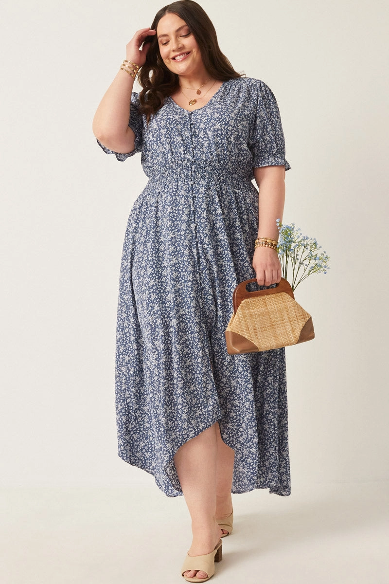 Ditsy Floral Buttoned Maxi Dress Sage Detail