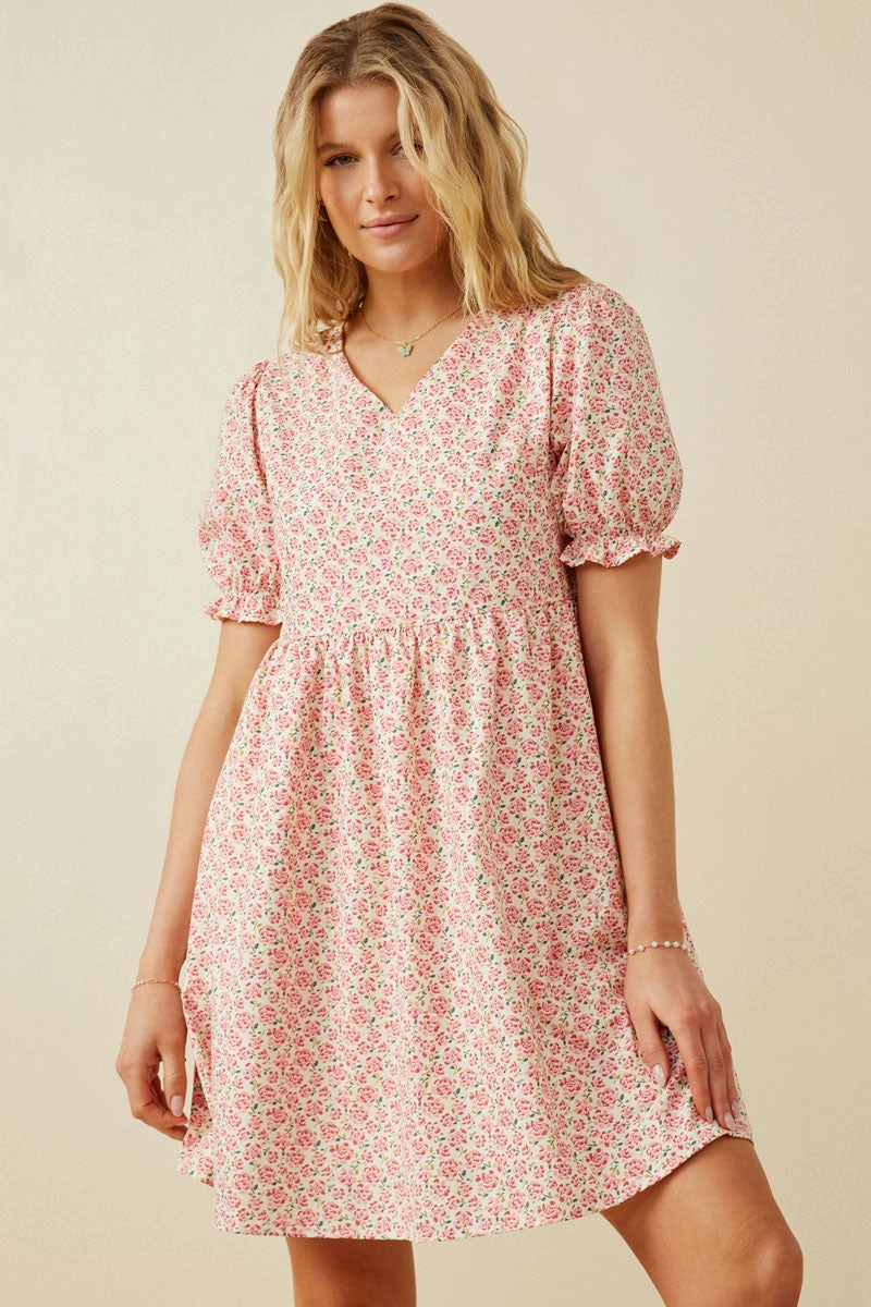 Ditsy Floral Cinch Sleeve V Neck Dress Effortless Mood Natural Style