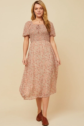 Timeless Trend Ditsy Floral Puff Sleeve Smocked Square Neck Dress
