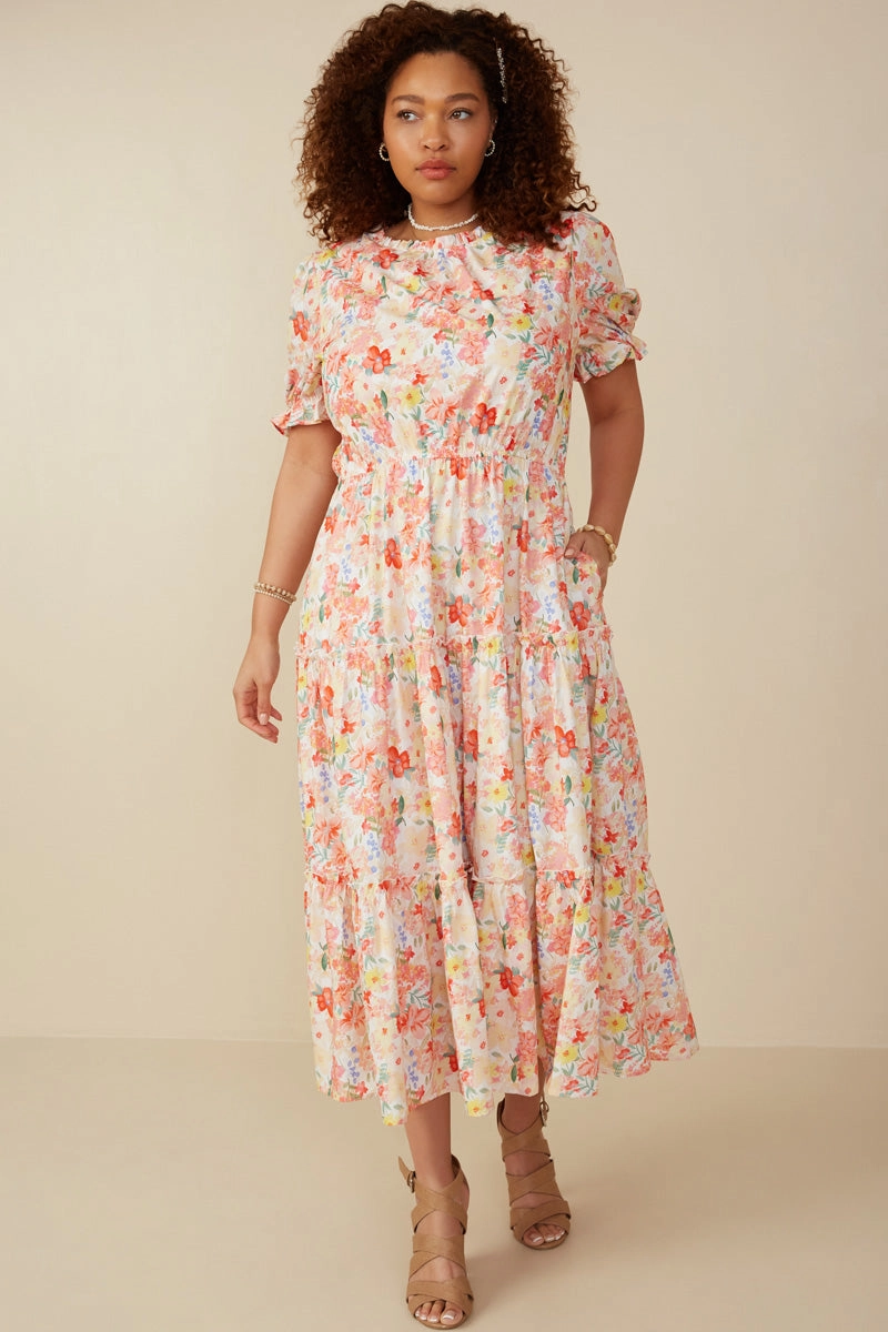 Ditsy Floral Puff Sleeve Tiered Dress Work Favorite