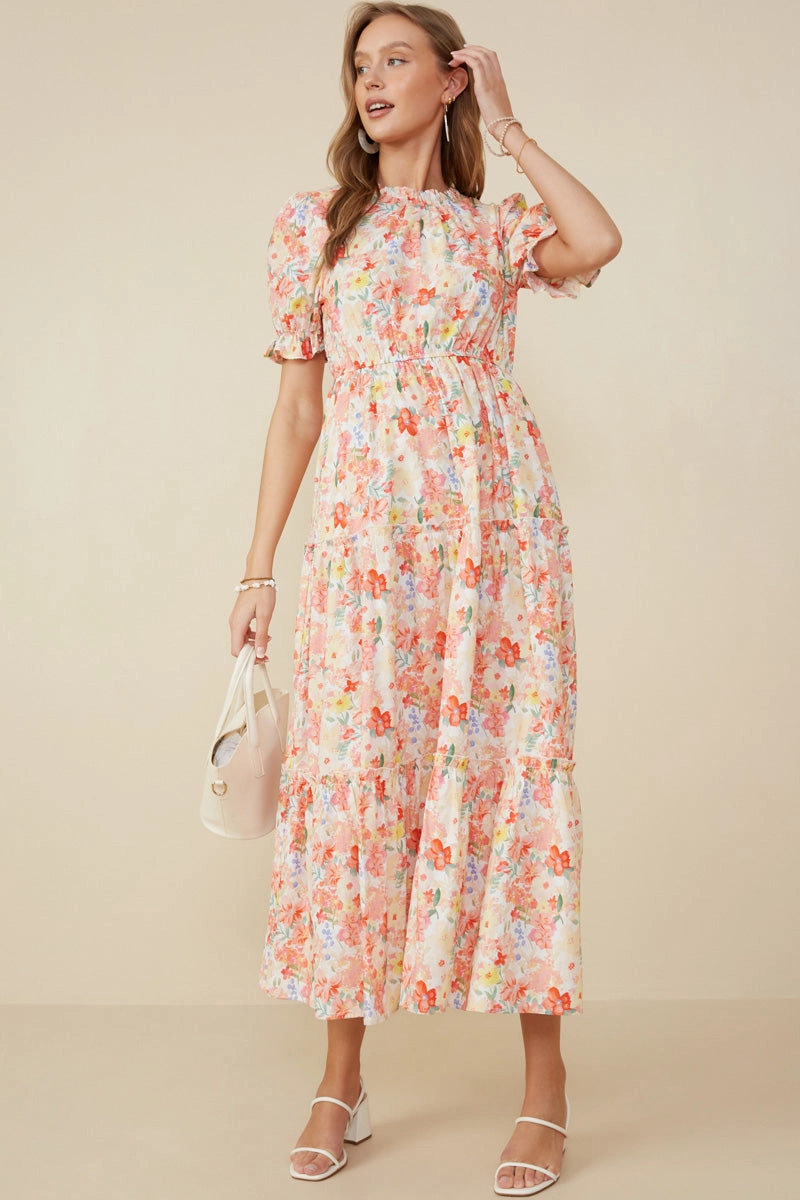 Ditsy Floral Puff Sleeve Tiered Dress Style Option Beach Moment