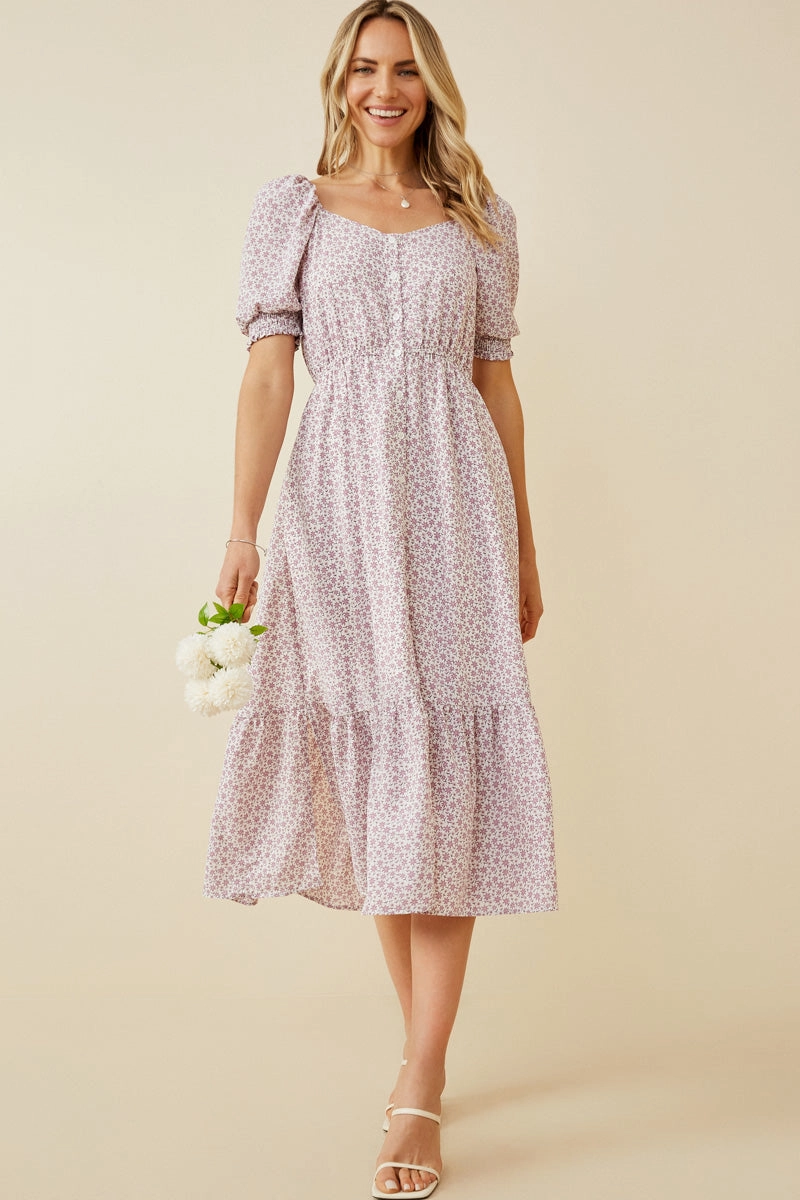 Ditsy Floral Sweetheart Neck Dress Summer Wear