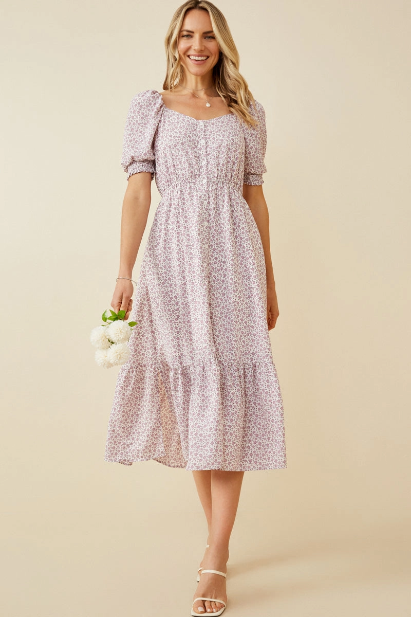 Modern-style New York Ditsy Floral Sweetheart Neck Dress