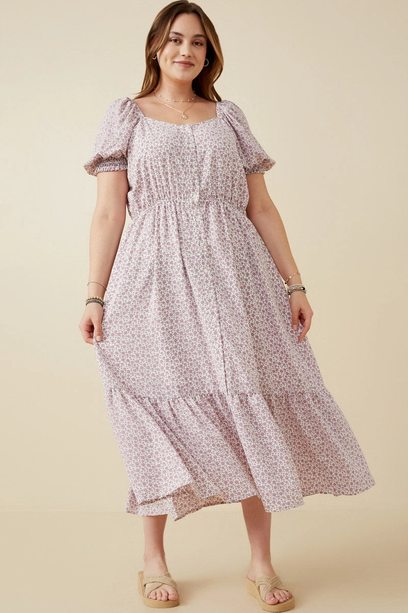 Ditsy Floral Sweetheart Neck Dress Light Sheen