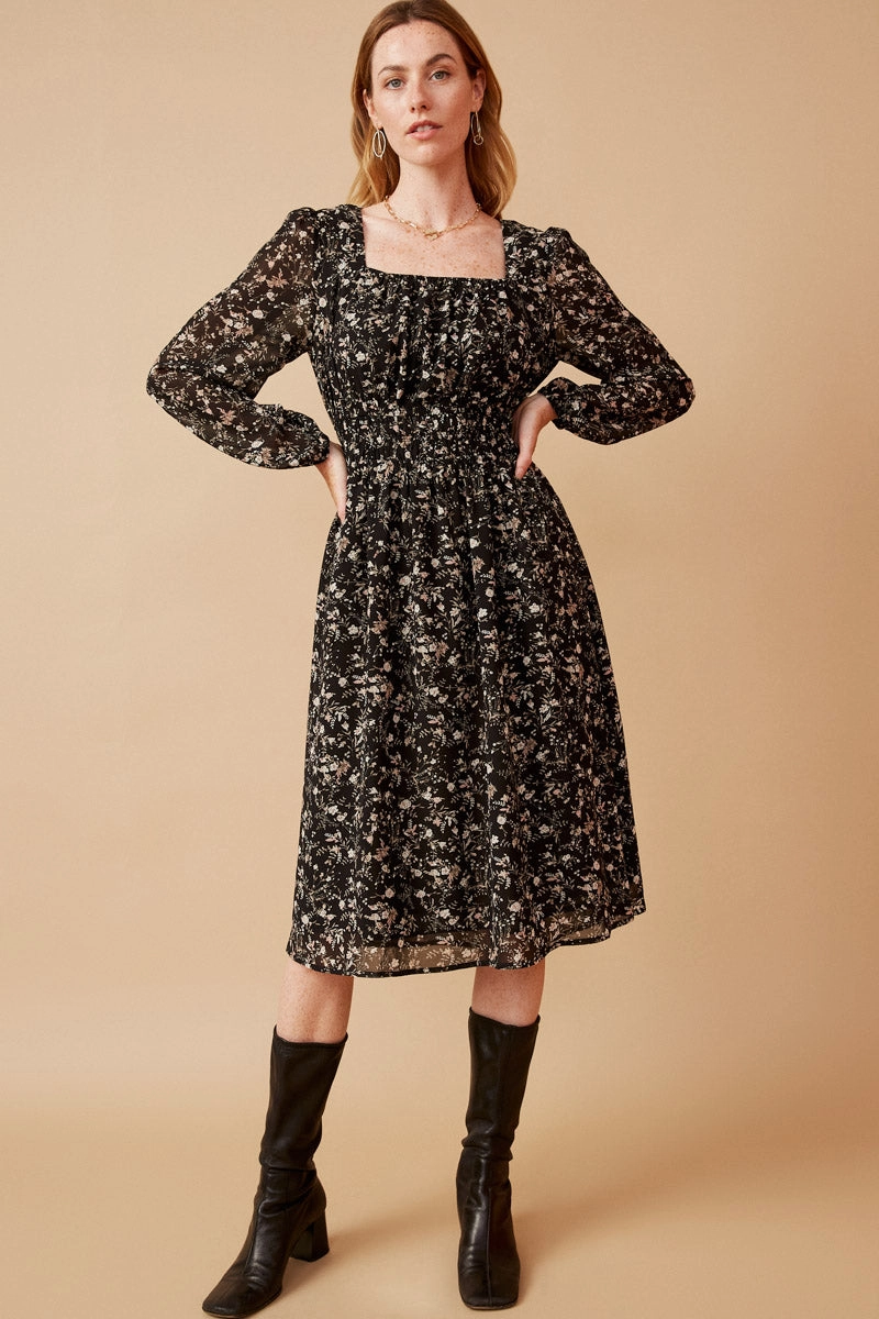 Festival Mood Ditsy Floral Tie Detail Open Back Chiffon Dress