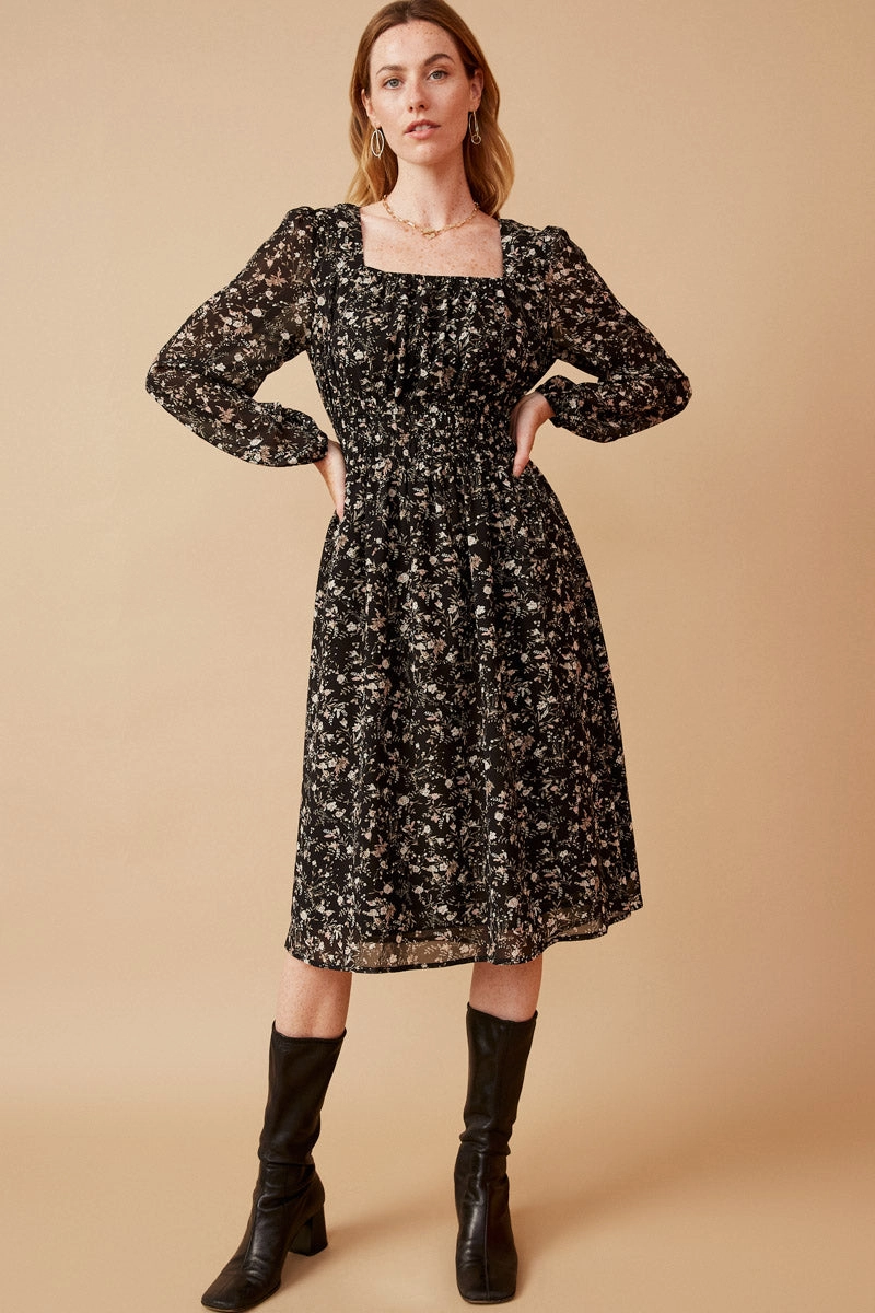 Ditsy Floral Tie Detail Open Back Chiffon Dress Simple Touch Elegant formal outfit