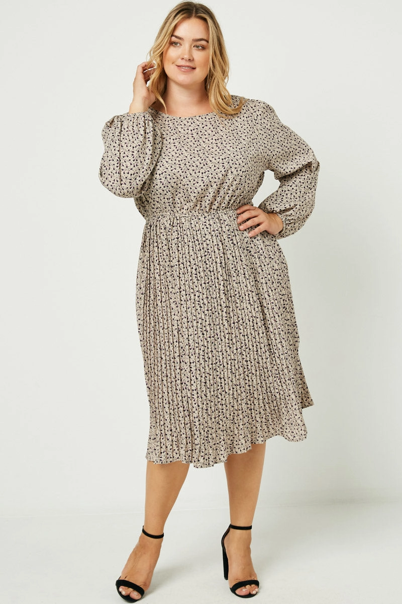Soft fabric piece Ditsy Print Pleated Skirt Midi Dress