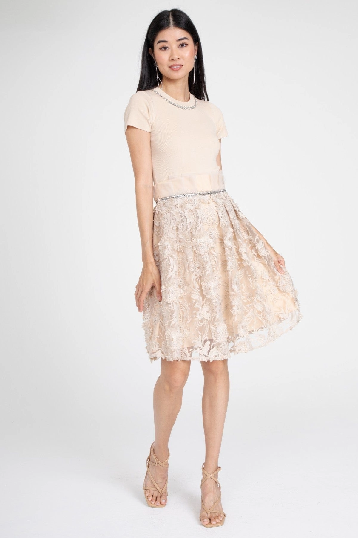 Dorothy Dress with Jeweled Neckline - Bloomsfield Sunray Pleats
