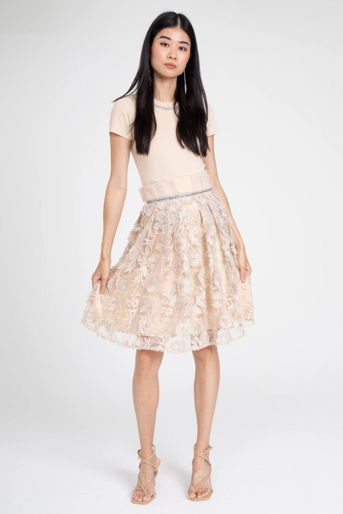 Dorothy Dress with Jeweled Neckline - Bloomsfield Sunray Pleats
