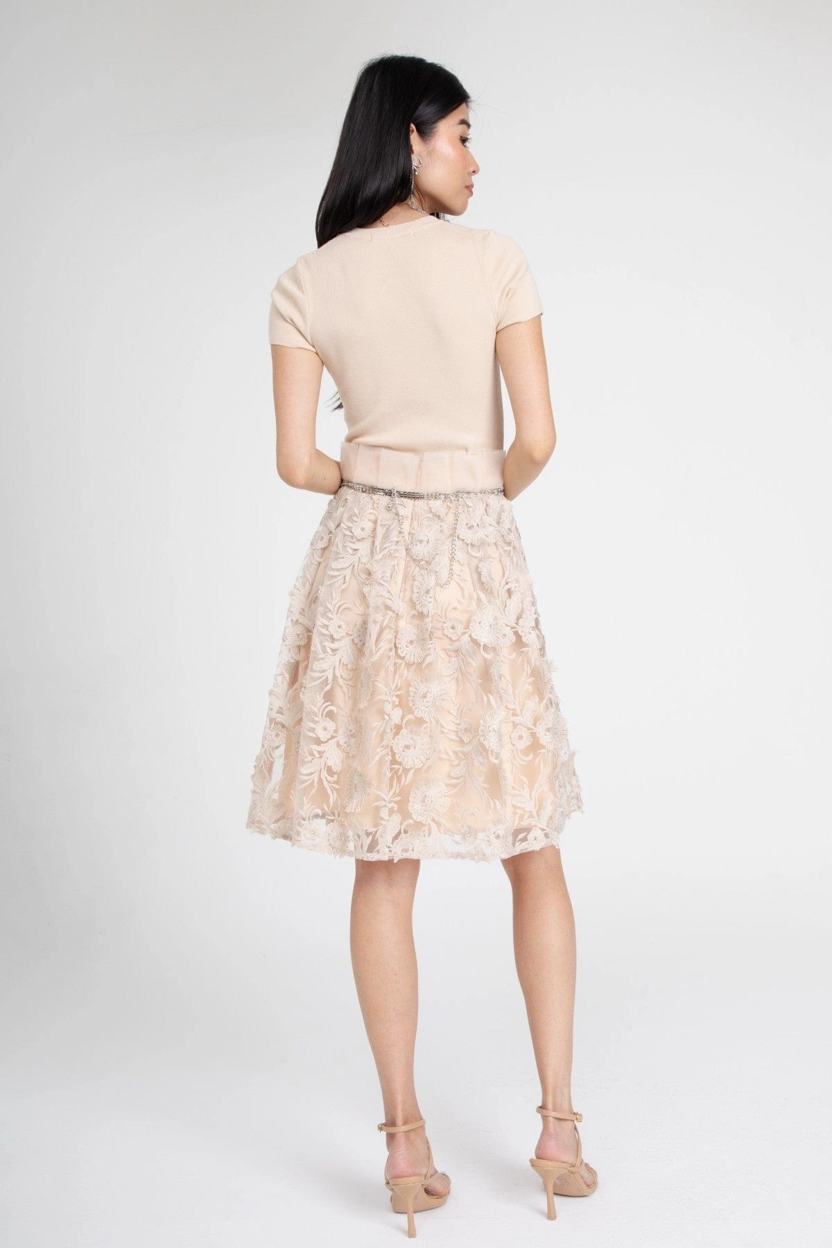 Dorothy Dress with Jeweled Neckline - Bloomsfield Sunray Pleats