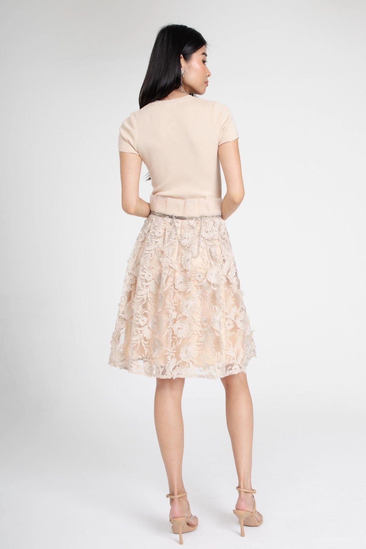 Dorothy Dress with Jeweled Neckline - Bloomsfield Sunray Pleats