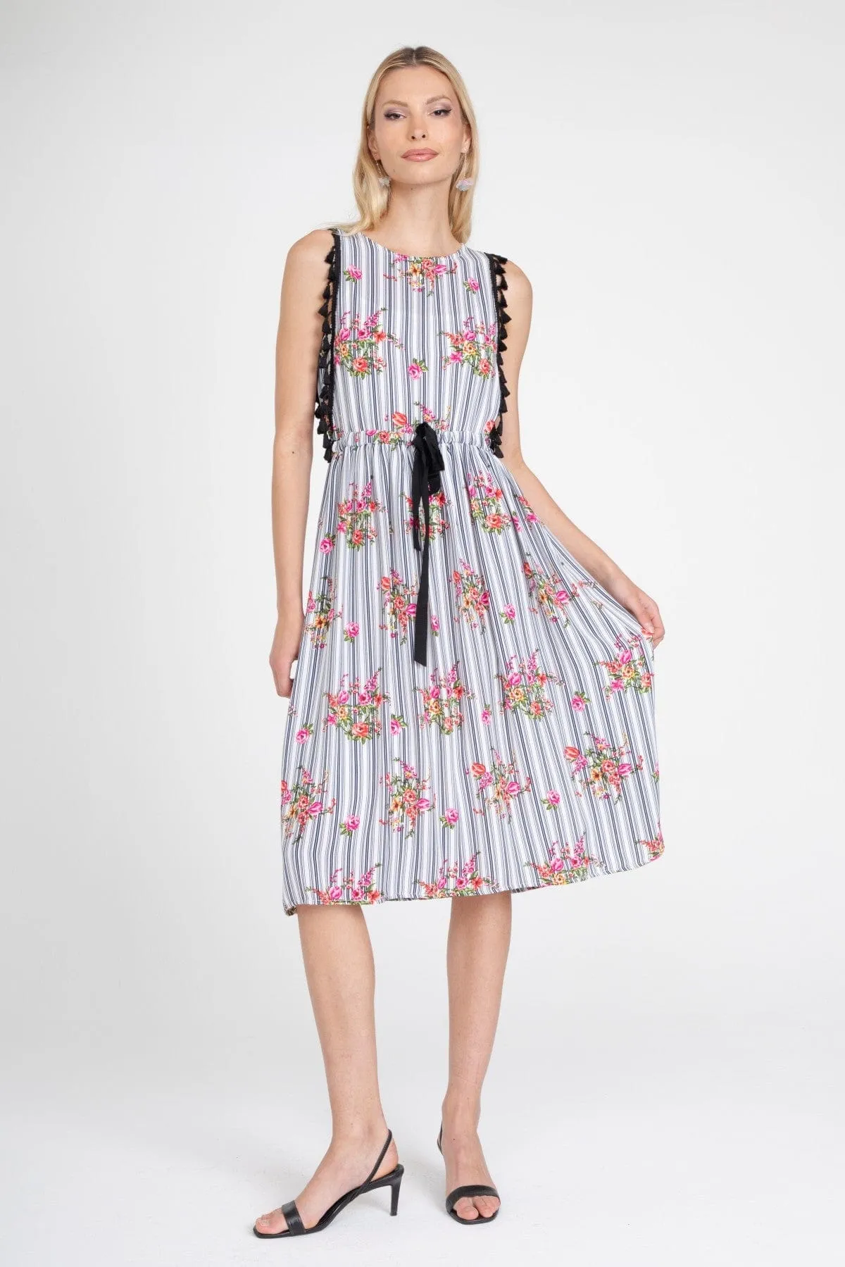 Down Fill Stripe Tassle Midi Dress