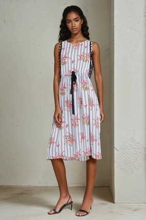 Stripe Tassle Midi Dress Air Comfort