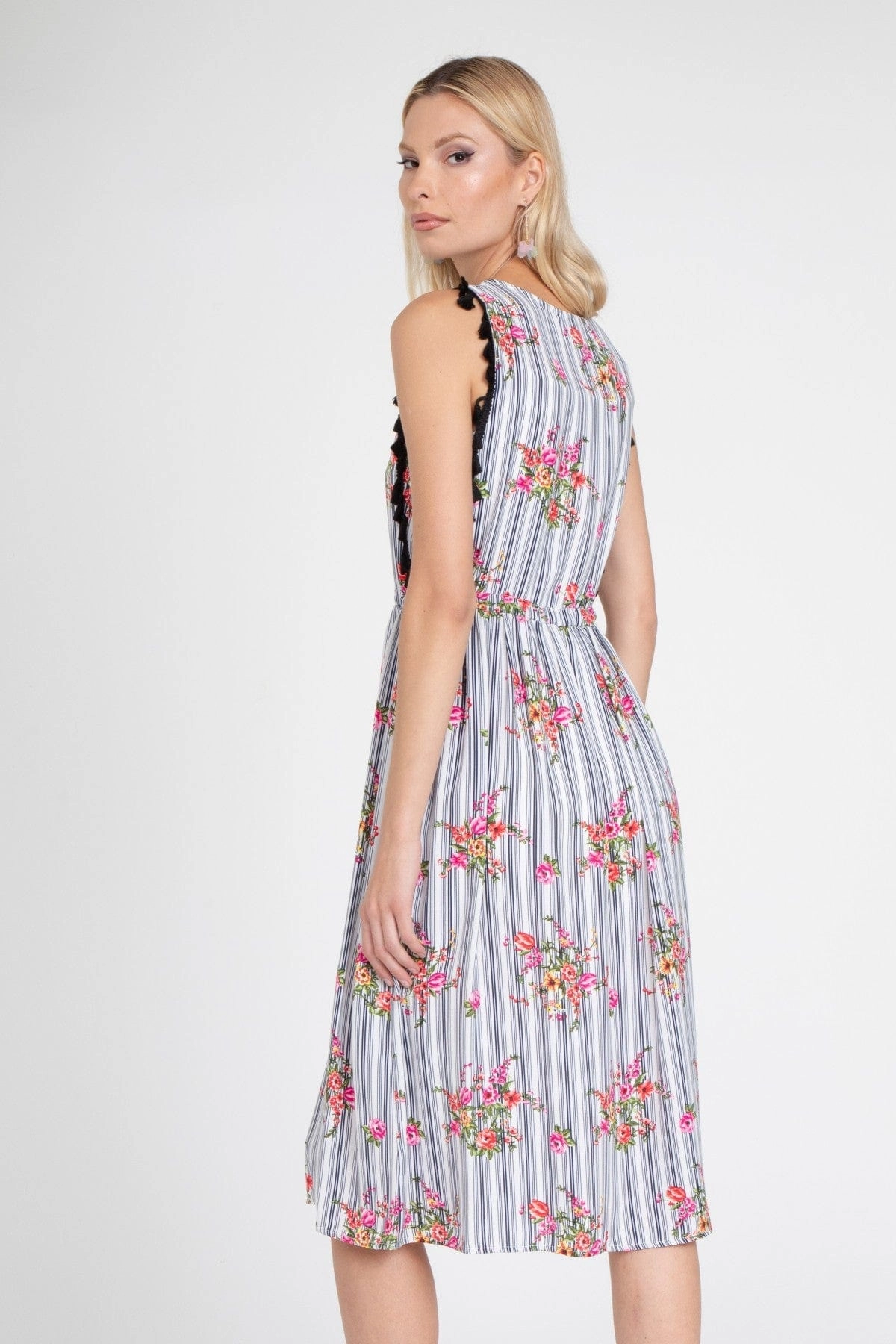 Down Fill Stripe Tassle Midi Dress