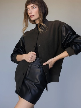 Stylish Layer Winter Trend Club Varsity Jacket Midnight Olive