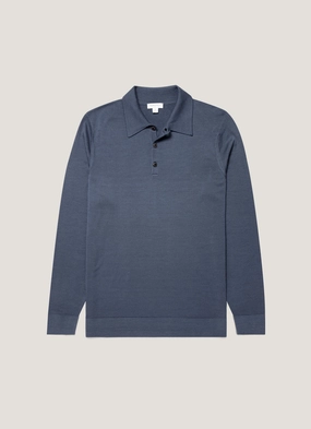 Knitwear for layering Men's Extra-Fine Merino Polo Shirt in Slate Blue