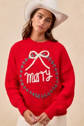 IP8254S-13 | CHRISTMAS WREATH MERRY LETTER KNIT TOP Cold Weather Many Pockets
