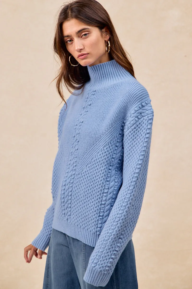 clean design Raw edge IT4799-01 | TEXTURED DOTS CABLE KNIT SWEATER TOP