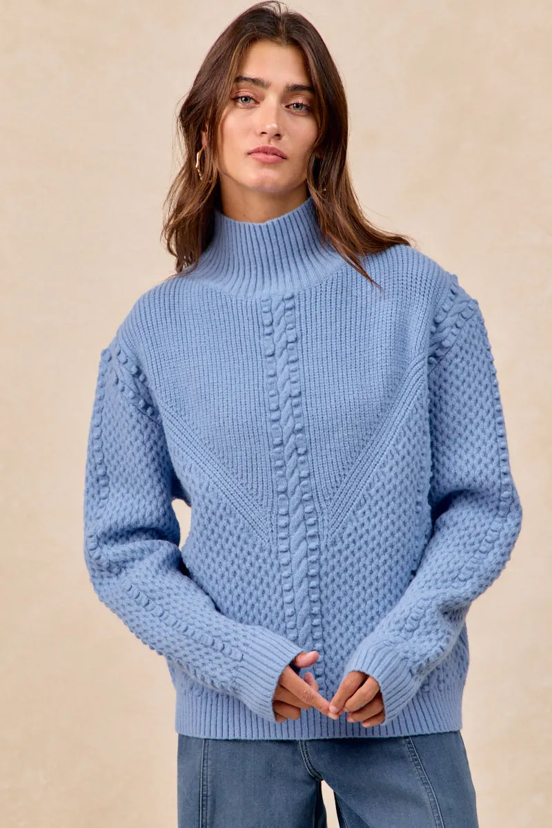 Ripped design Outdoor Friendly IT4799-01 | TEXTURED DOTS CABLE KNIT SWEATER TOP