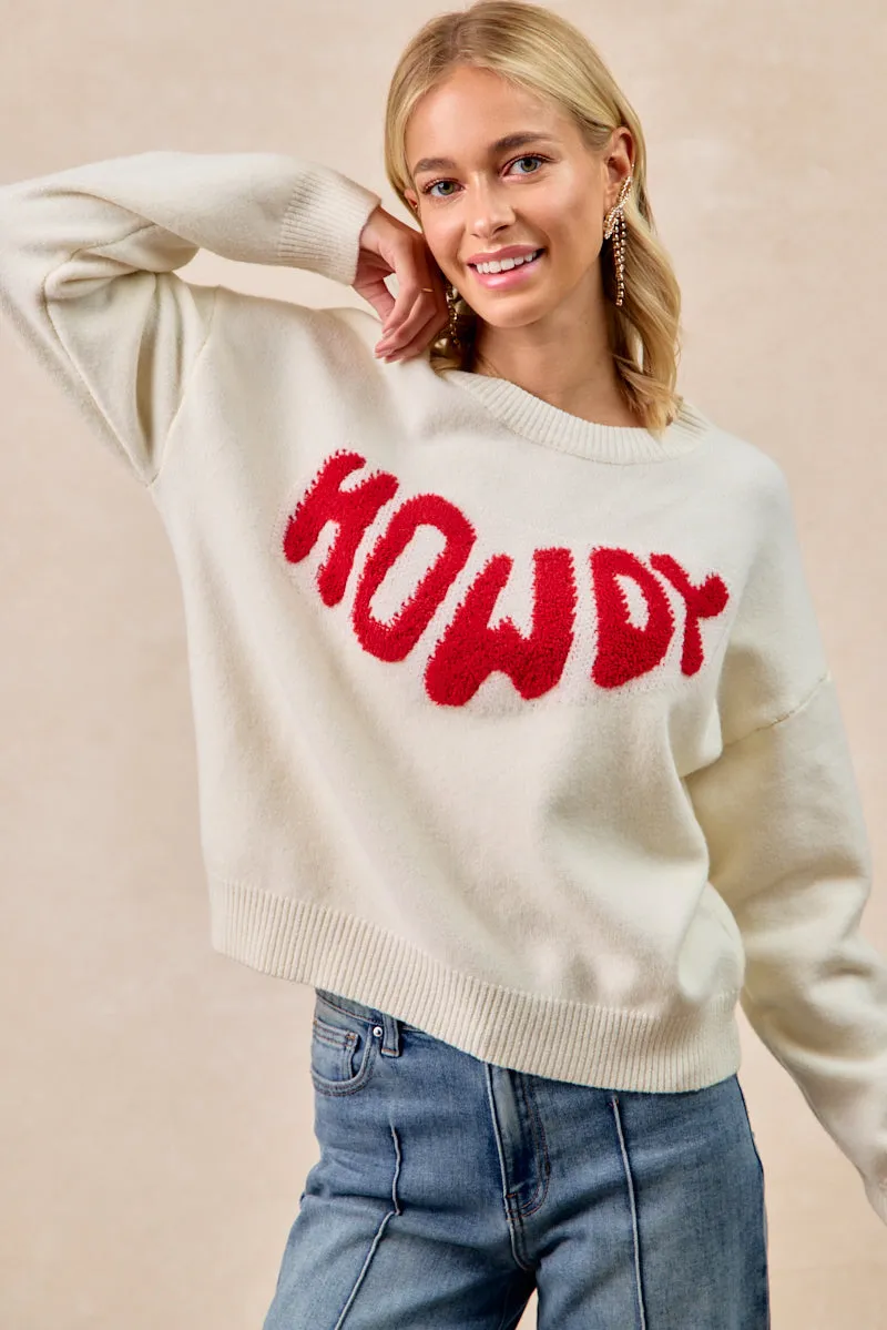 IT4705-01 | HOWDY LETTERING SWEATER TOP Flexible Fit Urban Outfit