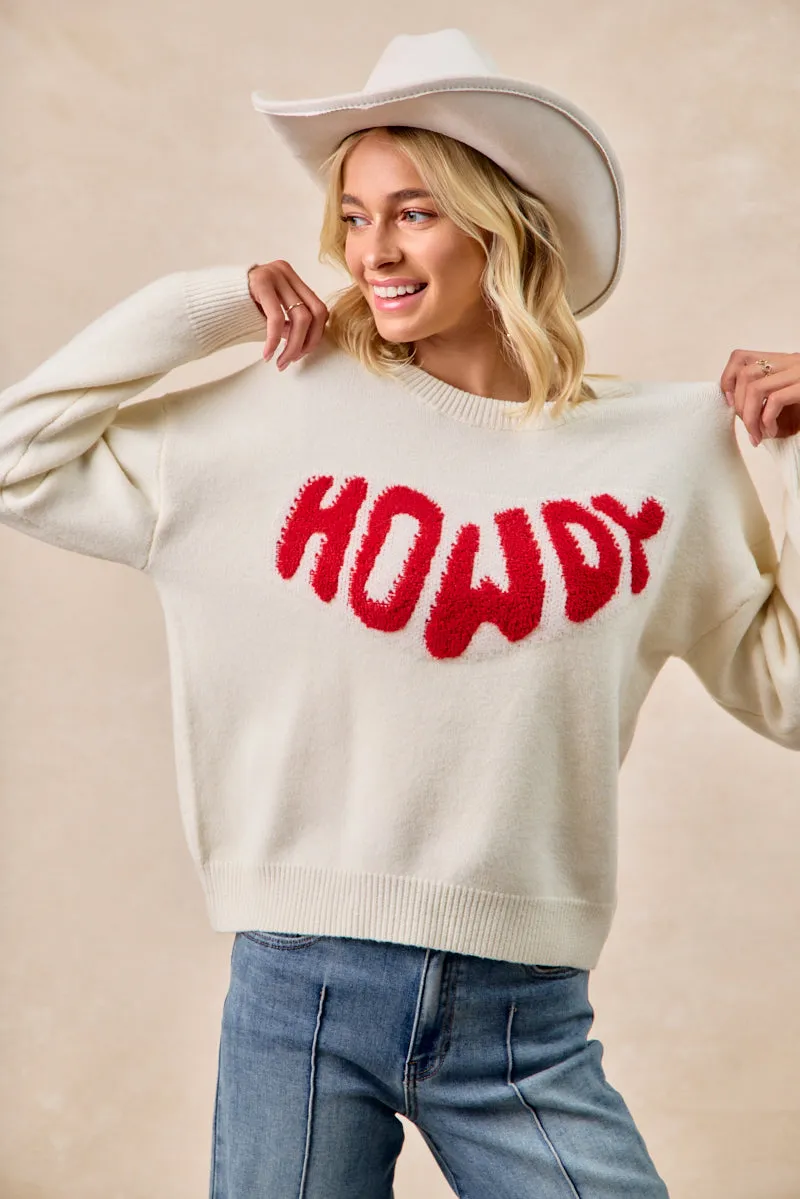 IT4705-01 | HOWDY LETTERING SWEATER TOP Practical Everyday Fit Nylon Cover