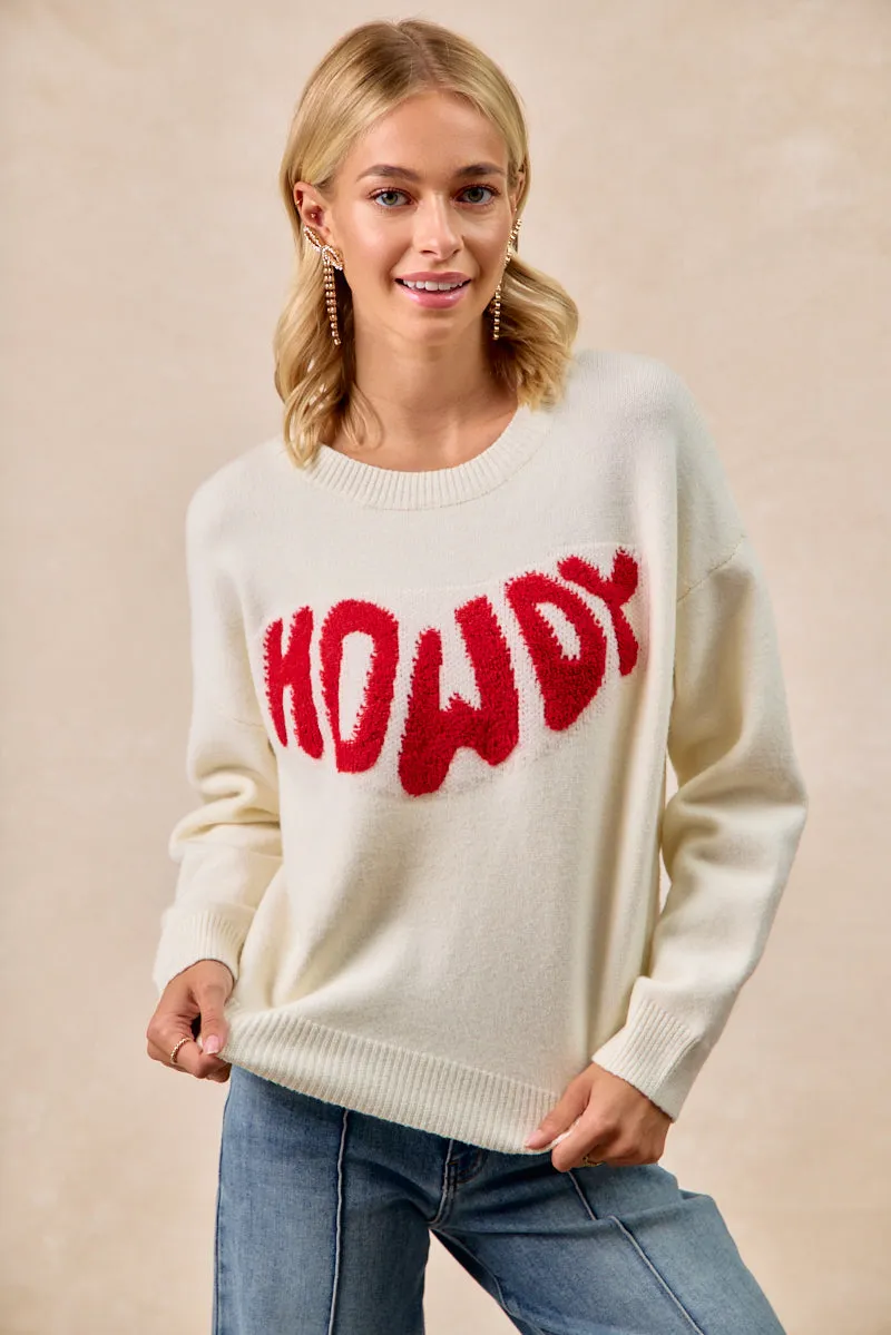 Mild Weather Layer Street Comfort IT4705-01 | HOWDY LETTERING SWEATER TOP