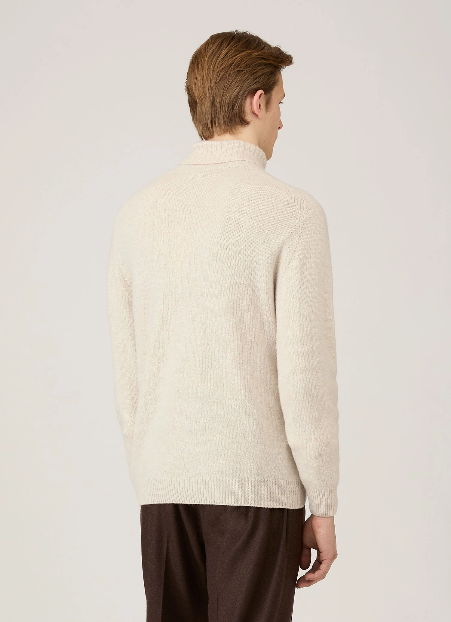 Durable Fabric Men's Lambswool Roll Neck in Oatmeal Melange