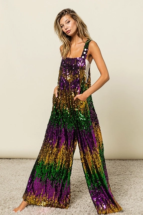 Texture Feel IB1130G-14 | MARDI GRAS COLOR BLOCK OVERALLS