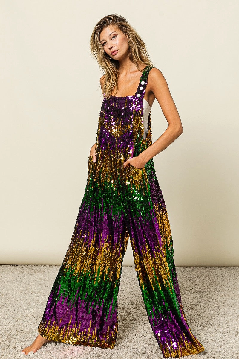 Texture Feel IB1130G-14 | MARDI GRAS COLOR BLOCK OVERALLS