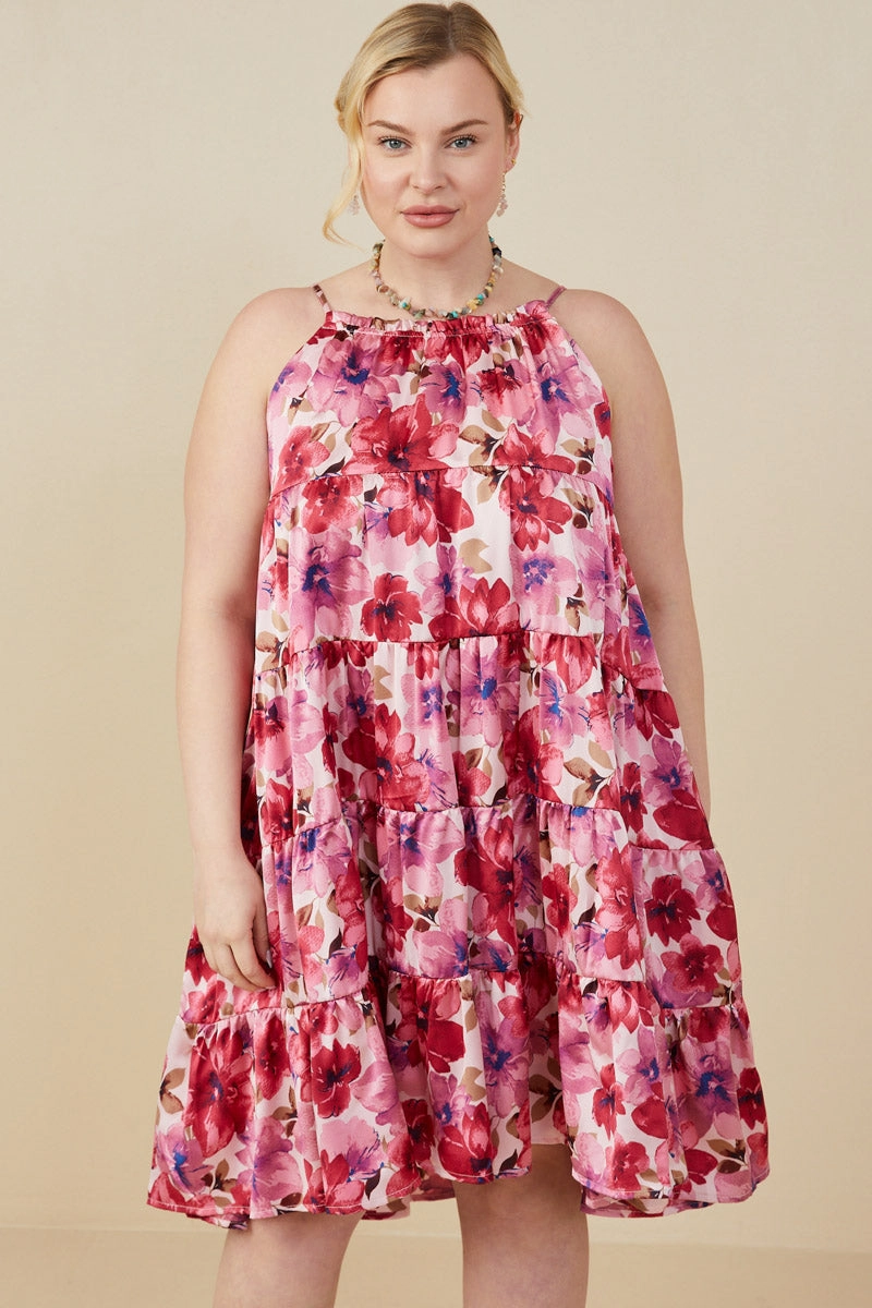 Balanced feel Soft Motion Satin Floral Tiered Tank Dress