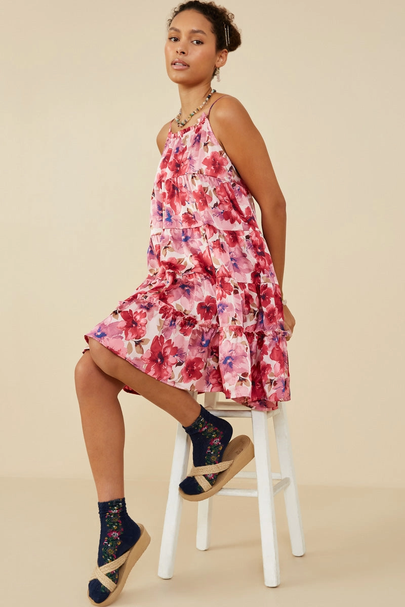 Satin Floral Tiered Tank Dress Daily Comfort