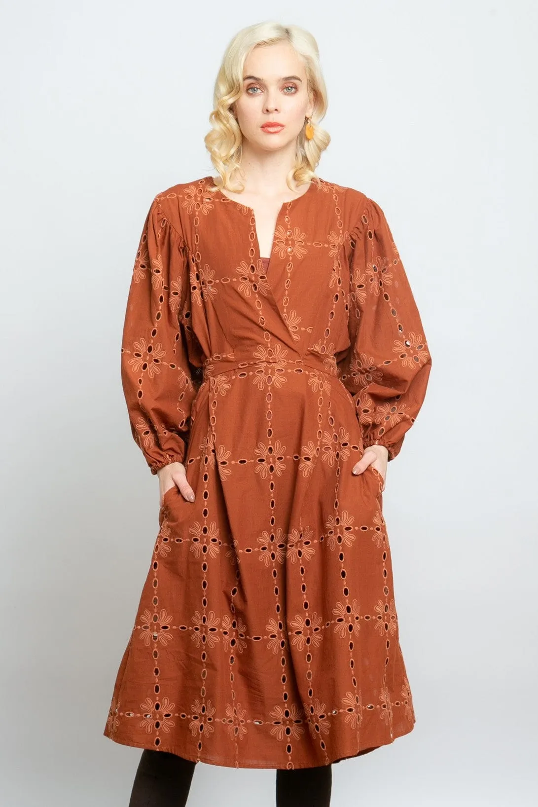 Easy Care Florence Midi Dress - Cotton Eyelet Sedona