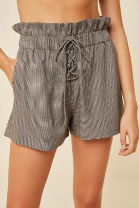 Houndstooth Lace-Up Paperbag Shorts Modern Waist