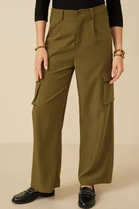 Move Freely Flexible Fit Wide Leg Button Closure Cargo Pants